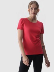 4F T-shirt slim gładki damski - czerwony S. Czerwone t-shirty damskie 4F, s, bez wzorów, z bawełny, sportowe, bez kołnierzyka, bez ramiączek. W wyprzedaży za 29.99 zł.