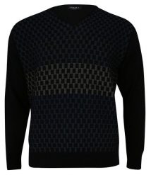 Sweter Granatowy, Tłoczony Wzór Geometryczny, Dekolt w Serek (V-neck) Męski. Niebieskie swetry męskie Elkjaer, m, bez wzorów, z wełny, klasyczne, bez kołnierzyka, bez ramiączek. Za 287.00 zł.