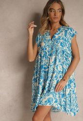 Niebieska Sukienka Oversize z Bawełny z Ornamentnym Wzorem Folazea. Niebieskie sukienki damskie Renee, na co dzień, na lato, l, bez wzorów, z bawełny, eleganckie, bez kołnierzyka, bez ramiączek, mini, oversize. Za 49.99 zł.