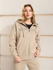 Bluza z kapturem - kremowy. Białe bluzy damskie Sinsay, l, bez wzorów, bez ramiączek, z kapturem. Za 25.99 zł.