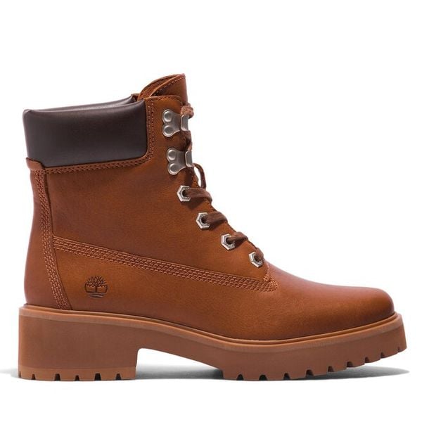 Botki Timberland. Brązowe botki damskie Timberland, bez wzorów, bez obcasa, na płaskiej podeszwie, bez zapięcia. Za 679.99 zł.