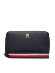 Tommy Hilfiger Portfel Th Logotape Compact Zip Around AW0AW18699 Granatowy. Niebieskie portfele damskie Tommy Hilfiger, ze skóry. Za 269.99 zł.