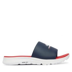Klapki Skechers. Niebieskie klapki męskie Skechers, bez wzorów, bez zapięcia. Za 199.99 zł.