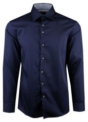 Elegancka, Męska Koszula, Taliowany Krój - Victorio - Granatowa. Niebieskie koszule męskie Victorio, m, bez wzorów, z bawełny, eleganckie, bez kołnierzyka, bez ramiączek. Za 149.00 zł.