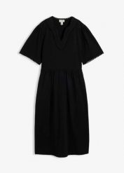 Sukienka T-shirtowa z czystej bawełny. Czarne sukienki damskie bonprix, bez wzorów, z bawełny, bez kołnierzyka, bez ramiączek, midi. Za 122.99 zł.