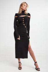 Sukienka midi VERSACE JEANS COUTURE. Sukienki damskie Versace Jeans Couture, bez wzorów, z jeansu, bez kołnierzyka, bez ramiączek, midi. W wyprzedaży za 1,259.30 zł.
