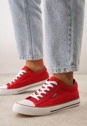 Czerwone Klasyczne Trampki do Kostki z Lamówką przy Podeszwie Kasiope. Czerwone trampki i tenisówki damskie Born2be, bez wzorów, z jeansu, bez zapięcia. Za 59.99 zł.