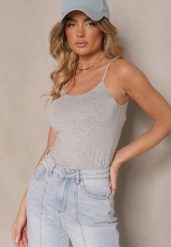 Ciemnoszary Bawełniany Casualowy Top Floridi. Szare topy damskie Renee, l, bez wzorów, z bawełny, bez kołnierzyka, bez ramiączek. Za 14.99 zł.