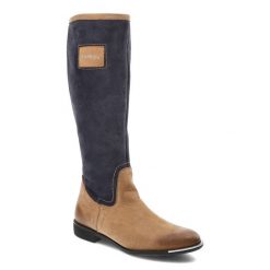 Granatowo Brązowe Kozaki Chebello Damskie Stylowe Obuwie. Brązowe kozaki damskie CheBello, na jesień, z aplikacjami, z nubiku, bez obcasa, bez zapięcia. Za 339.00 zł.