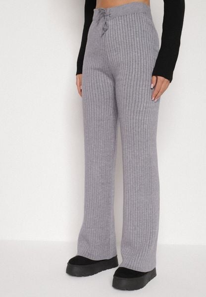 Szare Prążkowane Spodnie z Wełną o Szerokim Kroju z Wysokim Stanem Reinnia. Szare spodnie materiałowe damskie Born2be, bez wzorów, z jeansu, z podwyższonym stanem. Za 79.99 zł.