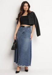 Niebieska Bawełniana Spódnica Jeansowa Trapezowa ze Strzępieniami i Paskiem Loraithen. Niebieskie spódnice damskie Born2be, m, bez wzorów, z bawełny, maxi, trapezowe. Za 99.99 zł.