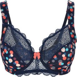 Biustonosz "minimizer" bonprix z nadrukiem. Niebieskie biustonosze bonprix, bez wzorów. Za 54.99 zł.