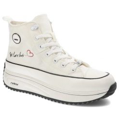 Białe Sneakersy Rieker Sportowe Obuwie Damskie. Białe obuwie sportowe damskie Rieker, na lato, bez wzorów, z materiału, bez zapięcia, trekkingowe. Za 299.00 zł.