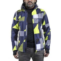 Kurtka softshell z nadrukiem Peak Mountain Cover. Niebieskie kurtki sportowe męskie Peak Mountain, l, bez wzorów, z elastanu, bez kaptura, narciarskie. Za 316.50 zł.
