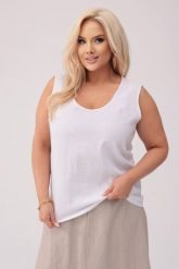 Lniany top Clea w białym kolorze PLUS SIZE OVERSIZE XXL. Białe topy damskie Moda Size Plus Iwanek, l, bez wzorów, ze lnu, eleganckie, bez kołnierzyka, bez ramiączek. Za 209.90 zł.
