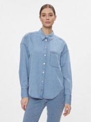 Tommy Jeans Koszula jeansowa DW0DW17355 Niebieski Oversize. Niebieskie koszule damskie Tommy Jeans, xs, bez wzorów, z bawełny, bez kołnierzyka, bez ramiączek. Za 309.99 zł.