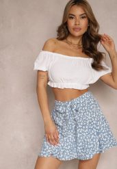 Niebieskie Szorty Imitujące Spódnicę z Gumką w Talii i Paskiem Krastilla. Niebieskie szorty damskie Renee, bez wzorów, z materiału, eleganckie. Za 39.99 zł.