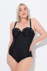 Damski Strój kąpielowy kółeczka miękki miseczki regulowane ramiączka. Czarne stroje kąpielowe damskie Ulla Popken, plus size, bez wzorów, z elastanu. Za 233.99 zł.