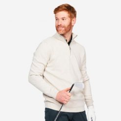 Sweter do golfa męski Inesis MW500. Brązowe swetry męskie INESIS, m, bez wzorów, z bawełny, eleganckie, bez kołnierzyka, bez ramiączek. Za 99.99 zł.
