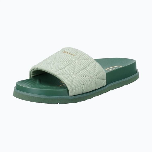 Klapki damskie GANT Mardale. Zielone klapki damskie GANT, z aplikacjami, z materiału, bez obcasa, bez zapięcia. Za 179.99 zł.