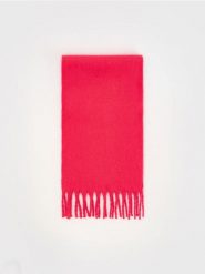 Szalik z frędzlami - fuksja. Czerwone szaliki damskie Reserved, bez wzorów. W wyprzedaży za 32.99 zł.