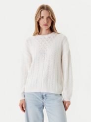 Guess Sweter W5YR56 Z2ZK2 Biały Regular Fit. Białe swetry nierozpinane damskie Guess, xl, z aplikacjami, z bawełny, bez kołnierzyka, bez ramiączek. Za 339.99 zł.