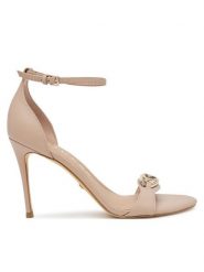 Guess Sandały FLTKAB LEA03 Beżowy. Brązowe sandały damskie Guess, z aplikacjami, ze skóry, bez obcasa, na szpilce, bez zapięcia. Za 519.99 zł.