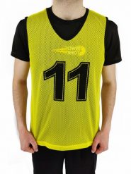 Zestaw 11 ortalionów ponumerowanych od 1 do 11 - żółte - dla dorosłych. Żółte piżamy męskie POWER SHOT, bez wzorów, z lycry, bez kołnierzyka, bez ramiączek. Za 154.76 zł.