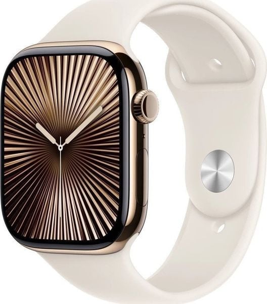 Smartwatch Apple Watch 10 GPS + Cellular 46mm Gold Titanium S/M Biały (MWYX3QF/A). Białe zegarki smartwatch Apple, bez wzorów. Za 3,504.06 zł.