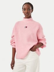 Tommy Jeans Sweter Badge DW0DW23349 Różowy Relaxed Fit. Czerwone swetry nierozpinane damskie Tommy Jeans, m, bez wzorów, z jeansu, bez kołnierzyka, bez ramiączek. Za 449.99 zł.