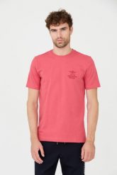 AERONAUTICA MILITARE Różowy t-shirt. Czerwone t-shirty męskie Aeronautica Militare, m, bez wzorów, bez kołnierzyka, bez ramiączek. W wyprzedaży za 189.99 zł.