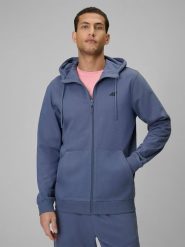 4F Bluza dresowa regular z kapturem męska - niebieska L. Niebieskie bluzy męskie 4F, l, bez wzorów, z bawełny, z kapturem. Za 169.99 zł.