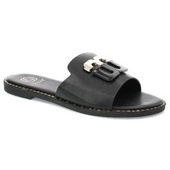 Czarne Klapki Givana Stylowe Obuwie Damskie. Czarne klapki damskie Givana, na lato, bez wzorów, ze skóry, biznesowe, bez obcasa, bez zapięcia. Za 89.99 zł.