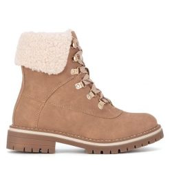 Trzewiki Jenny Fairy. Brązowe botki damskie Jenny Fairy, bez wzorów, bez obcasa, na płaskiej podeszwie, bez zapięcia. Za 129.99 zł.