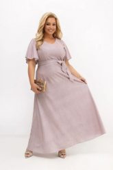 Sukienka maxi wieczorowa Wedding Glow pudrowy róż z poświatą srebra na bal i wesele PLUS SIZE OVERSIZE LATO. Czerwone sukienki damskie Moda Size Plus Iwanek, na imprezę, na lato, l, bez wzorów, z elastanu, eleganckie, bez kołnierzyka, plus size, bez ramiączek, maxi, oversize. Za 439.90 zł.
