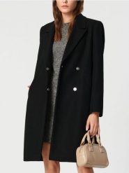 Płaszcz z paskiem - czarny. Czarne płaszcze damskie Sinsay, l, bez wzorów, eleganckie, bez kołnierzyka, bez kaptura. Za 129.99 zł.