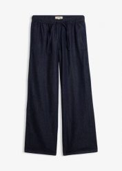 Lekkie jeansy wide leg, mid waist. Niebieskie jeansy damskie bonprix, bez wzorów, z jeansu. Za 149.99 zł.