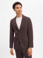 BOSS marynarka z modułowej kolekcji z domieszką lnu Mężczyźni Slim Fit len brązowy, 26. Brązowe garnitury męskie Boss, m, bez wzorów, ze lnu, eleganckie, bez kołnierzyka, bez ramiączek. Za 1,299.95 zł.