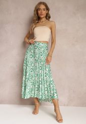 Zielona Plisowana Spódnica Maxi w Fantazyjny Print Maritha. Zielone spódnice damskie Renee, l, bez wzorów, z satyny, maxi, plisowane. Za 74.99 zł.