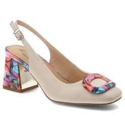 Czółenka damskie S.Barski, slingback ze skóry naturalnej z kolorowym obcasem i ozdobną klamrą z regulowanym paskiem, różowe, LZ61-2010. Brązowe czółenka damskie S.BARSKI, bez wzorów, ze skóry, eleganckie, bez obcasa, na obcasie, bez zapięcia. Za 233.90 zł.