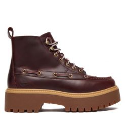 Trzewiki Timberland. Czerwone botki damskie Timberland, bez wzorów, street, bez obcasa, na płaskiej podeszwie, bez zapięcia. Za 659.99 zł.