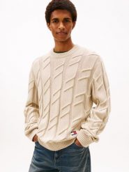 Tommy Jeans Męski sweter z dzianiny Mężczyźni Bawełna beżowy jednolity, XXL. Brązowe swetry męskie Tommy Jeans, m, bez wzorów, z bawełny, eleganckie, bez kołnierzyka, bez ramiączek. Za 449.95 zł.