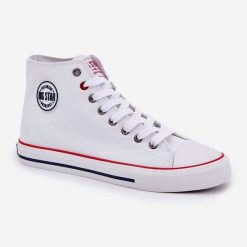 Materiałowe Trampki Męskie Big Star NN174305 HI-POLY System Białe. Białe trampki męskie bez wzorów, z gumy, retro, bez zapięcia. Za 180.71 zł.