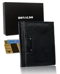 Portfel męski skórzany Ronaldo N4 TP-RON czarny. Czarne portfele męskie RONALDO, bez wzorów. Za 44.00 zł.