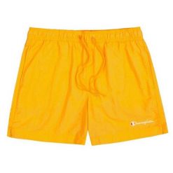 Męskie Krótkie Spodenki Kąpielowe Z Haftowanym Logo. Brązowe kąpielówki męskie Champion, bez wzorów, sportowe. Za 157.99 zł.