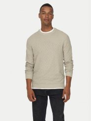 Only & Sons Sweter 22026559 Beżowy Regular Fit. Brązowe swetry męskie Only & Sons, m, bez wzorów, z bawełny, bez kołnierzyka, bez ramiączek. Za 159.99 zł.