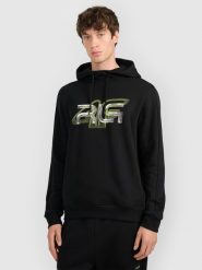 4F Bluza dresowa nierozpinana z kapturem męska 4F x Robert Lewandowski - czarna XL. Czarne bluzy sportowe męskie 4F, m, bez wzorów, z dresówki, z kapturem, na fitness i siłownię. Za 199.99 zł.