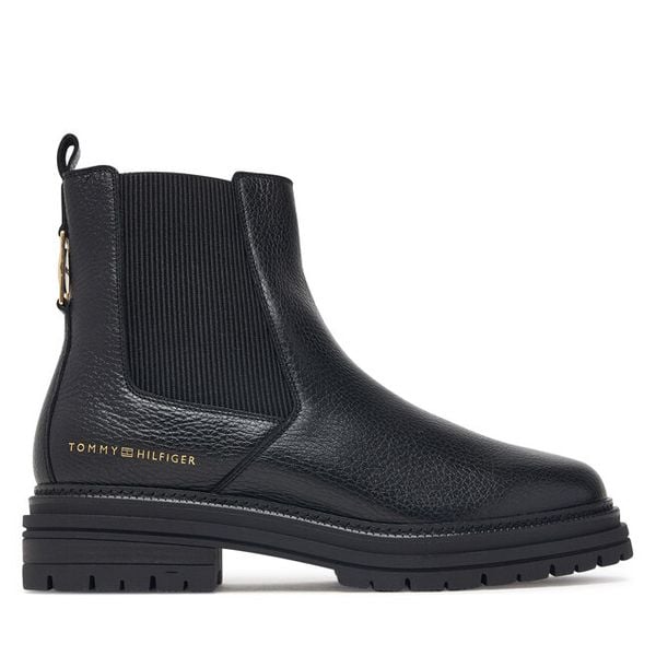 Sztyblety Tommy Hilfiger. Czarne botki damskie Tommy Hilfiger, bez wzorów, bez obcasa, na płaskiej podeszwie, bez zapięcia. Za 749.99 zł.