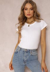 Biały T-shirt Ariema. Białe t-shirty damskie Renee, l, bez wzorów, z dzianiny, bez kołnierzyka, bez ramiączek. Za 24.99 zł.
