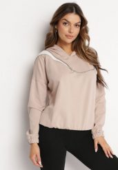 Beżowa Bawełniana Bluza z Kapturem z Ozdobnym Łańcuszkiem i Suwakiem Cielo. Brązowe bluzy damskie Born2be, bez wzorów, z bawełny, casualowe, bez ramiączek, z kapturem. Za 89.99 zł.